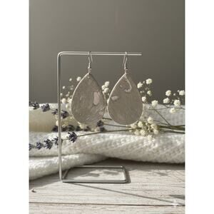 Artistic Acid Washed Silver Leather Teardrop Earrings